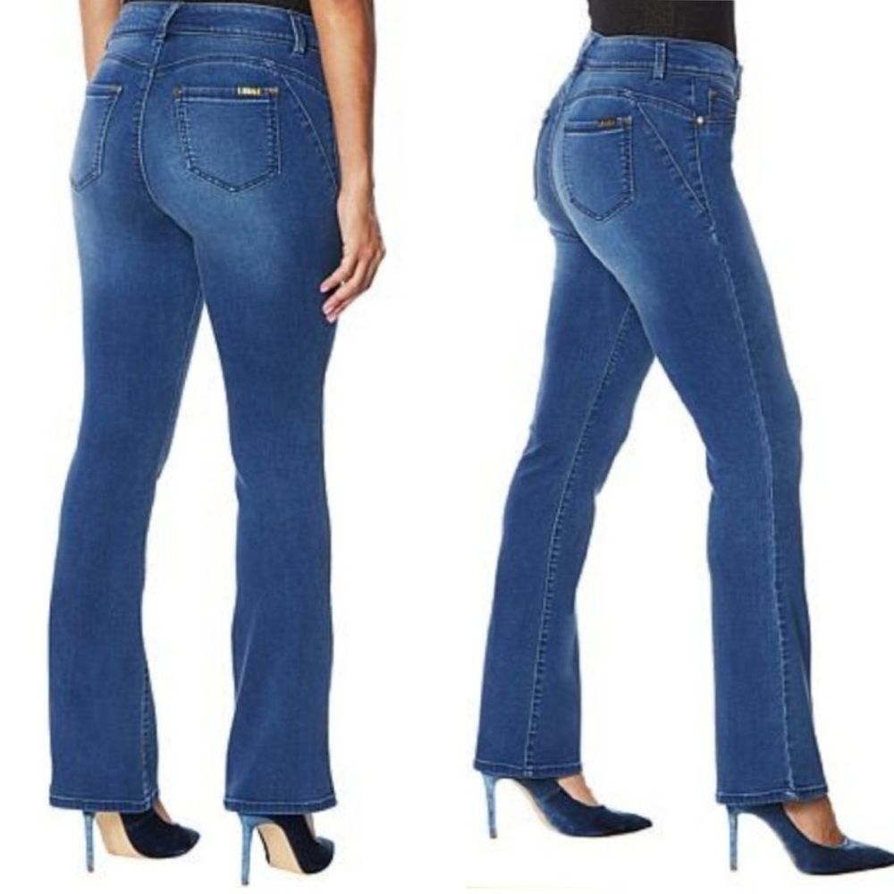 IMAN Global Chic Luxury Resort 360 Slim Bootcut 2 Button Jeans • size 6P - Picture 2 of 10